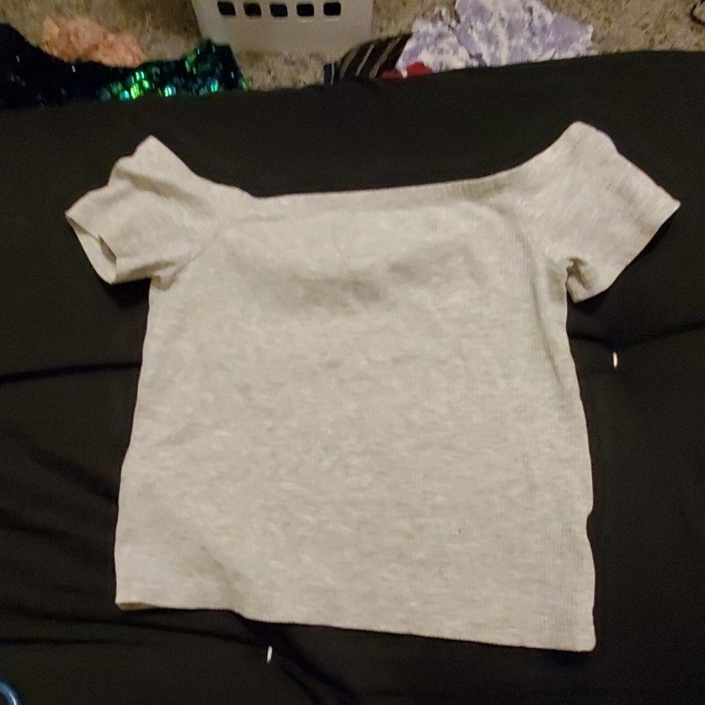 Off the shoulder gray top